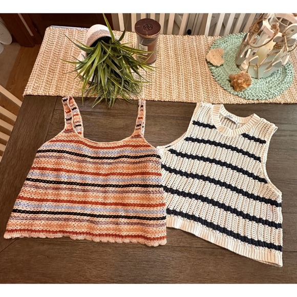 Hollister Tops - Two Striped Knit Cropped Summer Tank Tops Hollister/ Jessica Simpson Size L